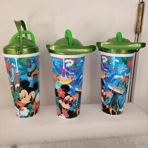 Walt Disney World water park refillable mugs Mickey Minnie Mouse set of 3 LG